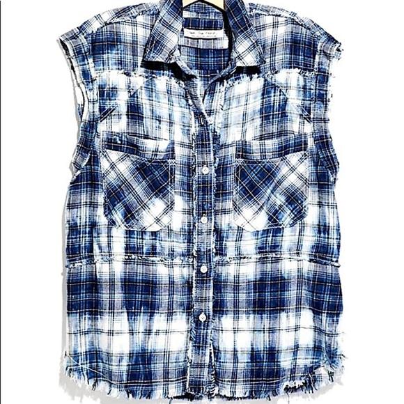 We The Free Free People Wave After Wave Plaid Button Down Sleeveless Shirt SizeM - Picture 1 of 8